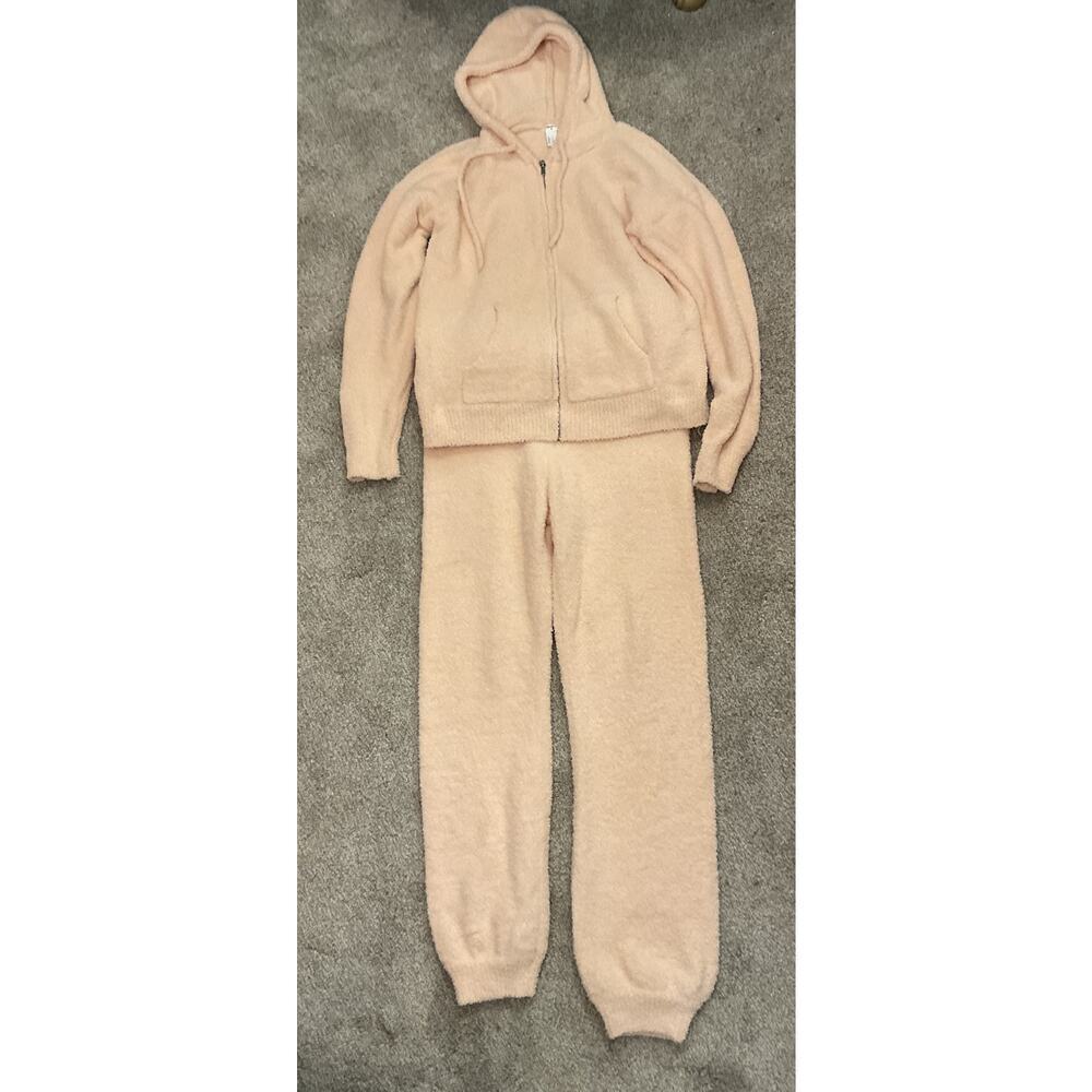 Forever 21 Women's Cream Sweater Knit Zip-Up Hoodie and  Jogger Pants, L